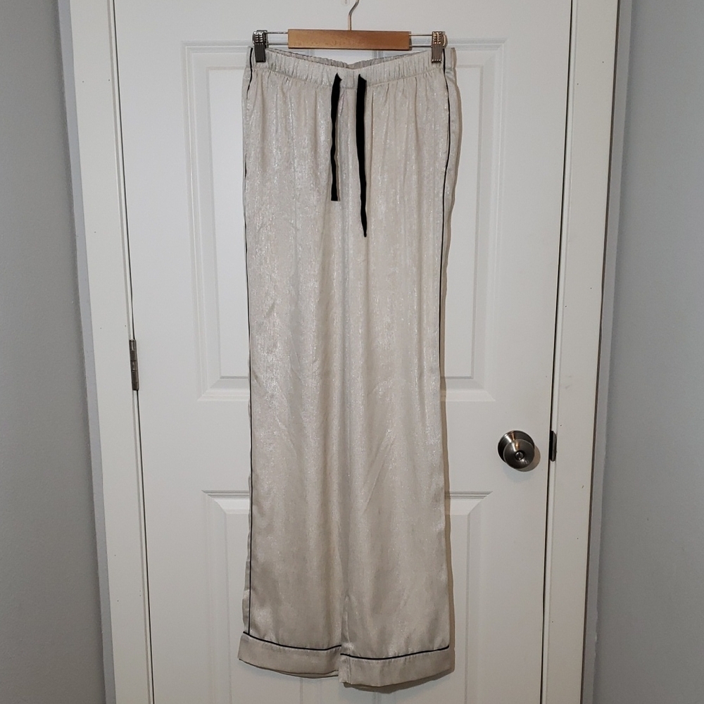 Victoria's Secret Cream Satin Pants with Black Tie